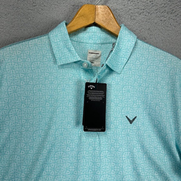 Callaway Opti-Dri Mens Golf Polo Shirt Medium Light Blue Geometric Stretch NEW